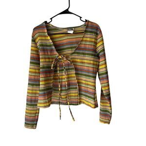 Earthbound Trading Co Rainbow Striped Tie Front Top Size‎ M Boho Y2K